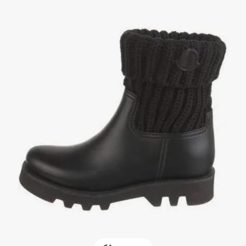 Moncler Black Knit Foldover Rain Boots - Picture 2 of 5